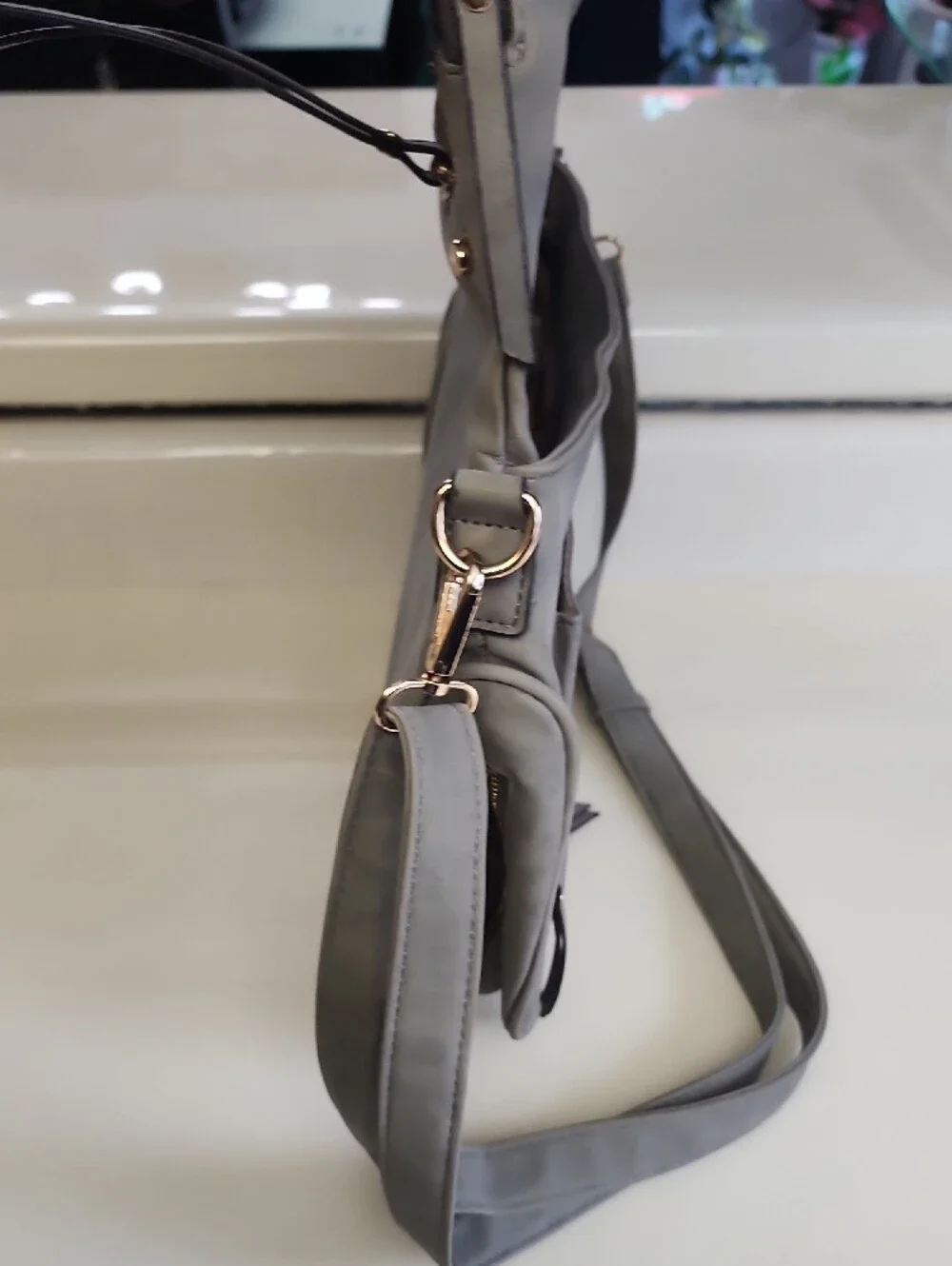 Modern Grey Crossbody Bag with Front Zip Pockets